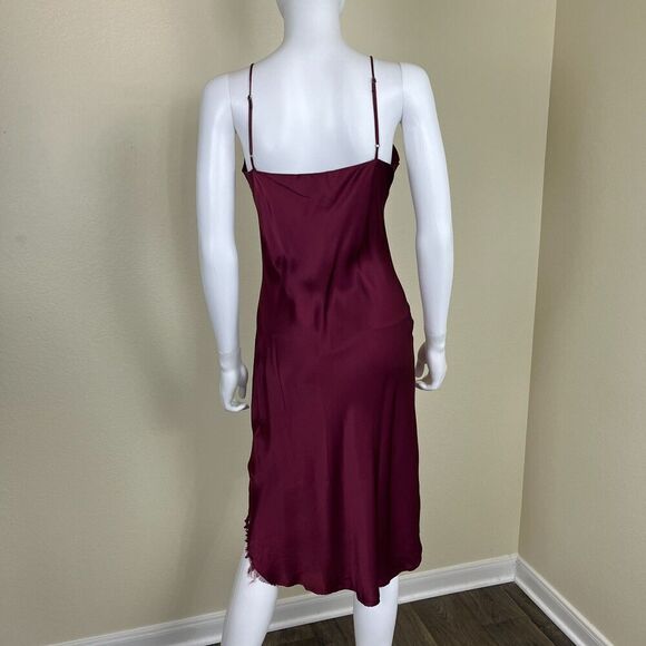 Nili Lotan Women Size M Burgundy Slip Silk Midi Cami Slip Dress Chemise Pullover - Picture 12 of 15